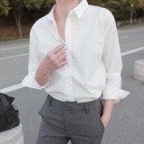 2016春季新款韩国韩版宽松休闲白色长袖衬衫OL百搭翻领衬衣上衣女