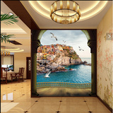 3D立体大型壁画 玄关过道走廊墙纸 唯美地中海风光背景墙纸壁画