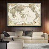 复古地图装饰画美式客厅挂画中国世界地图壁画超大幅办公室书房画