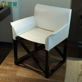 简约现代黑色铁烤漆白色皮椅休闲椅扶手书椅餐椅样板房家具定制