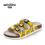 Westlink/西遇2016夏季新款 一字型软木拖皮带扣假日休闲女沙滩拖