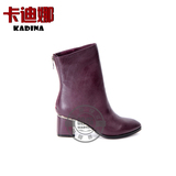 哈森/ kadina卡迪娜专柜正品2015粗跟后拉链短靴女靴KA50916