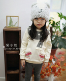 韩国原单 女童白色围巾加绒中长款卫衣