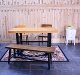 简约现代复古铁艺实木定制餐桌椅组合家具金属松木工作台办公桌子