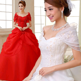 婚纱礼服2016新款韩版新娘一字肩高腰公主大码孕妇显瘦白色红色女