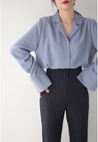 韩国代购 小众 纯色 POLO宽松 复古 荷叶边长袖 睡衣领衬衫个性女