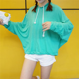 夏季韩国学院风百搭纯色显瘦套头长袖连帽衫薄款卫衣防晒衣女