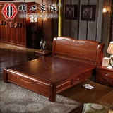 现代中式全实木床橡木床 1.8米高箱储物床简约双人床1.5米婚床
