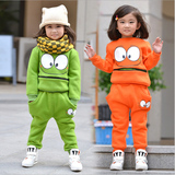 春秋季新款韩版童装卡通外贸笑脸男童女童运动套装两件套纯棉加绒