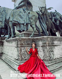 2015新款性感深V红色蕾丝礼服中袖重手工婚纱礼服高级定制