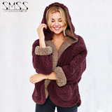 SMSS欧美学院风蝙蝠衫可爱两面穿羊羔毛外套女学生毛绒卫衣加厚冬