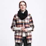 ief爱依服2015冬季新款欧洲英伦风格子大衣中长款五分袖毛呢外套