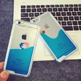 新款游小鱼iphone6plus降温手机壳塑料 苹果5/5S流动液体4/4s套潮