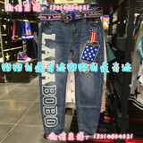 LALABOBO 专柜正品代购2016新款韩版原宿翻边直筒牛仔裤女长裤子