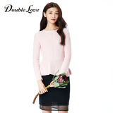 专区Doublelove女装2016秋冬新款粉色收腰下摆套头毛衫