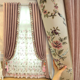 现代欧式田园客厅卧室飘窗落地窗窗帘定制简约纯色遮光窗帘布成品