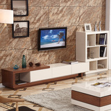 简约现代卧室电视柜书桌组合 小户型客厅白色烤漆伸缩电视柜