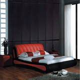 JZ6013#美式乡村红黑配真皮软床/时尚双人床/进口头层皮双人床