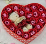 母亲节包邮送女友生日浪漫心形礼盒装18朵玫瑰香皂花肥皂花公仔