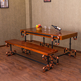 铁艺餐桌椅餐厅餐桌餐椅组合实木吃饭桌复古休闲桌椅美式酒店桌椅