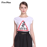 Five Plus2016新品女夏装休闲棉质印花图案圆领短袖T恤2HM2023700