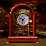 kouanna 复古座钟客厅静音欧式石英钟表机械旋转台钟实木装饰时钟