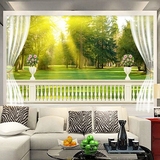 客厅沙发田园壁纸壁画欧式阳台森林 风景3D立体电视背景墙纸墙布