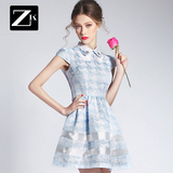 ZK2016春装连衣裙女蕾丝连衣裙娃娃领衬衫裙拼接连衣裙高腰公主裙