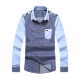 F52M品牌单 春季新款 男时尚都市波点格子拼接休闲长袖衬衫