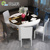 欧杰科现代简约钢化玻璃伸缩折叠储物圆形餐桌椅组合餐厅吃饭桌子
