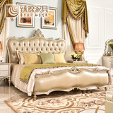 新古典实木雕花双人床欧式香槟金真皮软包床法式公主床婚床橡木床