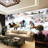 现代中式马到功成八骏图书房酒店茶座饭店影视墙大型壁纸墙纸壁画