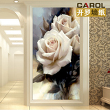 3D立体玄关壁纸壁画 走廊过道墙纸装饰画  欧式  油画玫瑰花竖版