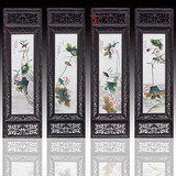 景德镇陶瓷手绘四条屏瓷板画 荷塘情趣 客厅装饰画挂画壁画实木框