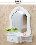韩式田园浴室时尚挂镜墙上小梳妆台 卧室带镜框镜子卫生间浴 欧式