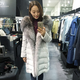 正品韩国代购2015新款超大毛领修身显瘦大码羽绒服女中长款加厚