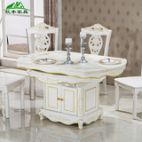 欧式伸缩餐桌椅组合大理石圆形餐桌全实木雕花多功能可折叠带转盘