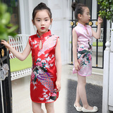 夏季1-2-3-4-5-6岁女童孔雀旗袍夏装女宝宝复古唐装中式连衣裙