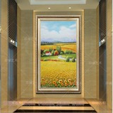 玄关装饰画过道壁画油画挂画欧式田园风景竖版抽象走廊画-家园