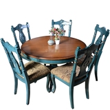 瑞诗欧美式家具手绘 地中海 1.2米圆餐桌 饭桌 实木复古餐台