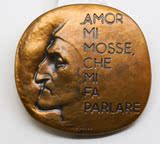 意大利 大铜章 但丁 1965年 7.9厘米 225克 原盒钱币收藏