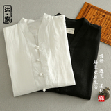 夏季新品中国风薄款亚麻衬衫男中式盘扣纯麻长袖衬衣男立领麻布衫