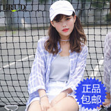 LRUD2016夏季新款韩版小清新格子女中长款宽松百搭防晒衫衬衣