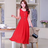 【天天特价】夏季新款大红色无袖时尚气质连衣裙纯色修身长裙女