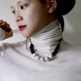 [NICEMADE]包邮日本不规则设计珍珠缎带毛衣链女项链 total chic