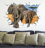 特大客厅装饰背景3D立体大象老虎墙贴画可移除创意环保动物墙贴纸
