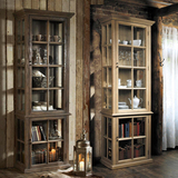 HC 橡木玻璃门展示柜 美式乡村中小户型实木架大书柜餐边柜储物柜