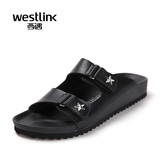 Westlink/西遇2016夏季新款 男士居家休闲魔术贴一字型沙滩凉拖鞋