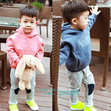 2015冬季新款韩版儿童装连帽抓绒卫衣男童女童宝宝加绒上衣外套潮