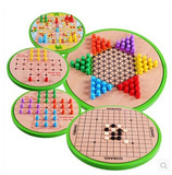 特价新款跳棋飞行棋五合一桌面游戏成人儿童益智玩具木制精品玩具